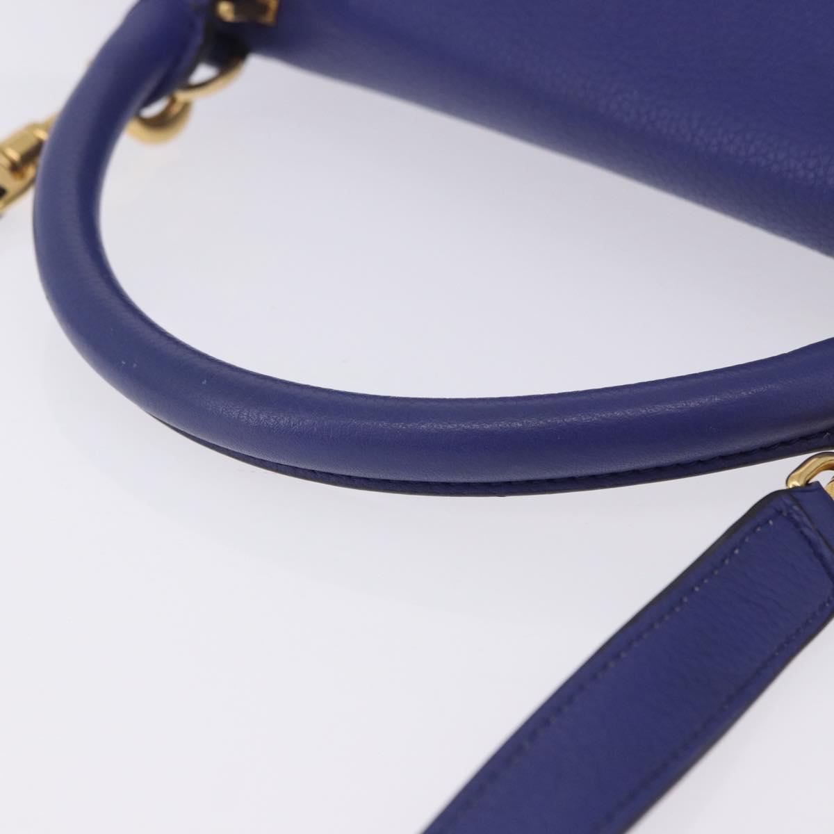 CELINE Trapeze Hand Bag Suede Leather 2way Blue Gold Auth 203775A