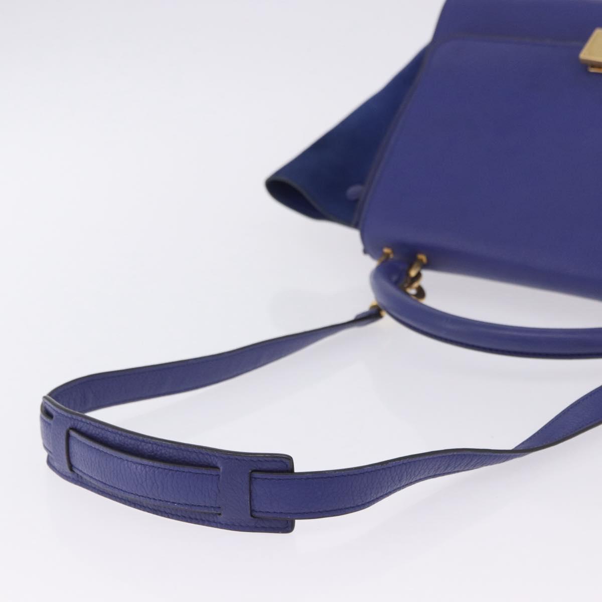 CELINE Trapeze Hand Bag Suede Leather 2way Blue Gold Auth 203775A