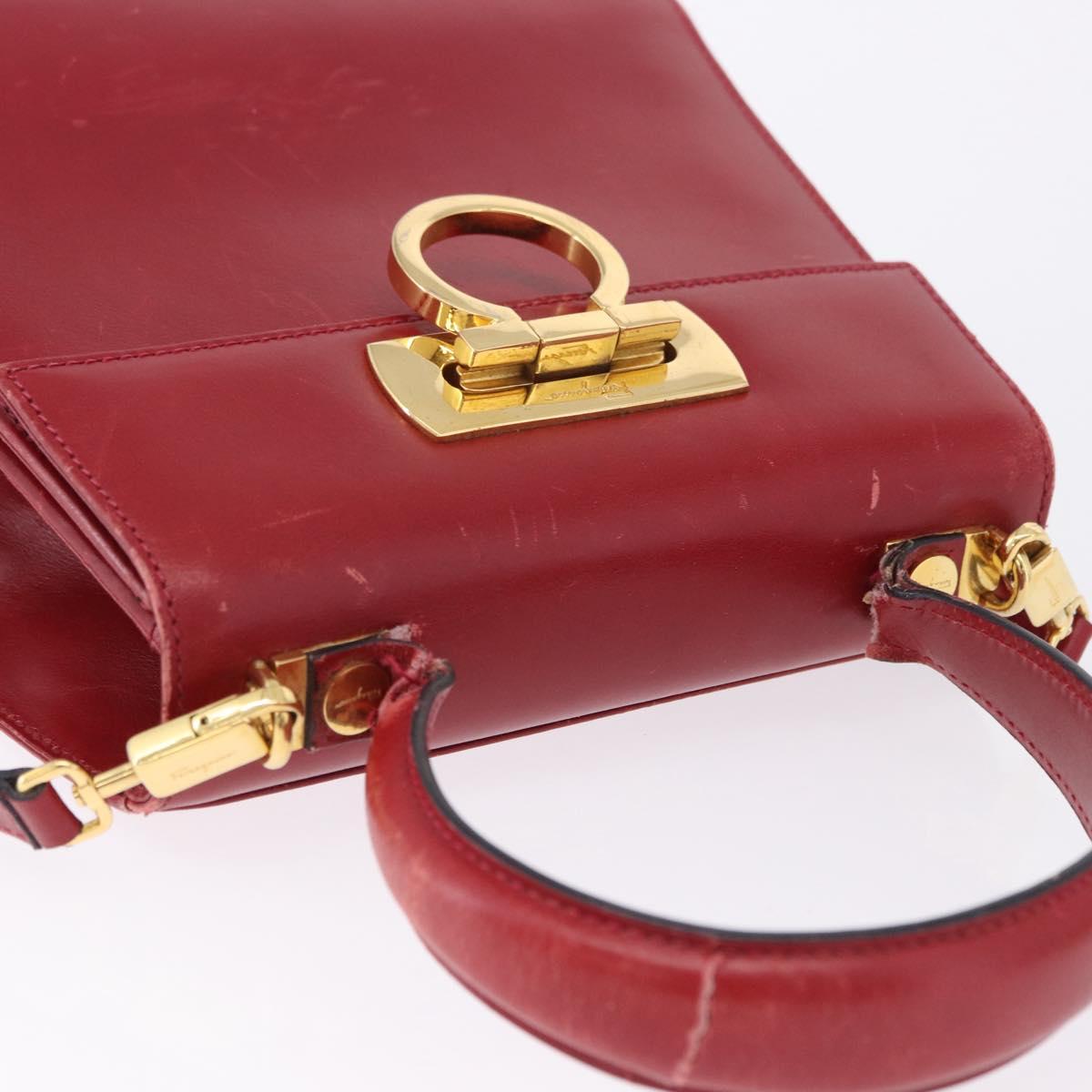Salvatore Ferragamo Gancini Hand Bag Leather 2way Red Gold Auth 203776