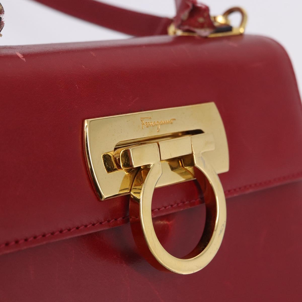 Salvatore Ferragamo Gancini Hand Bag Leather 2way Red Gold Auth 203776