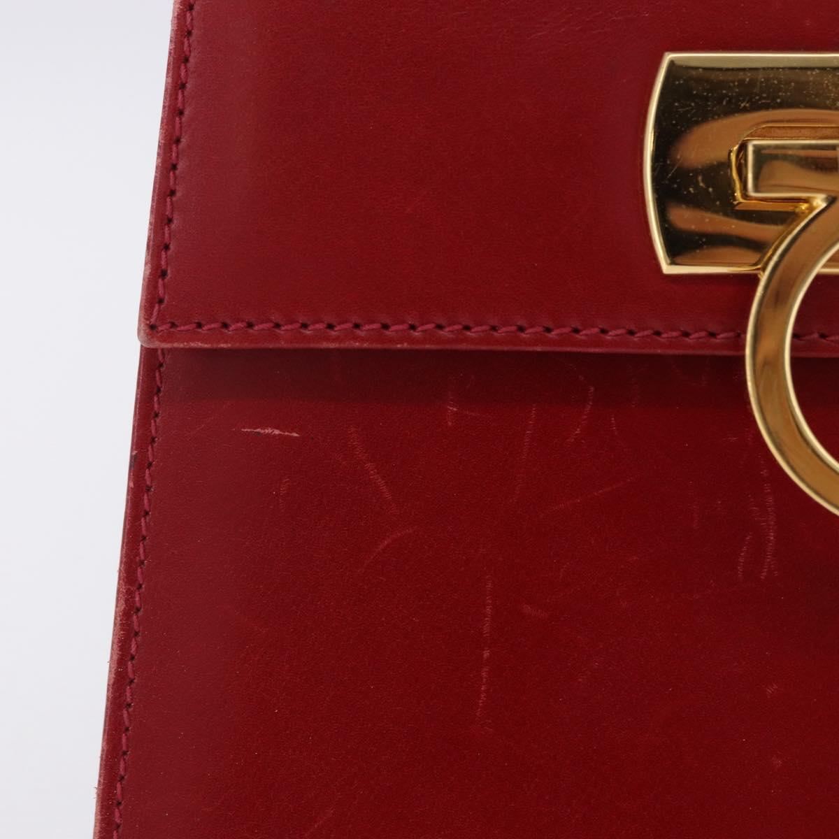 Salvatore Ferragamo Gancini Hand Bag Leather 2way Red Gold Auth 203776