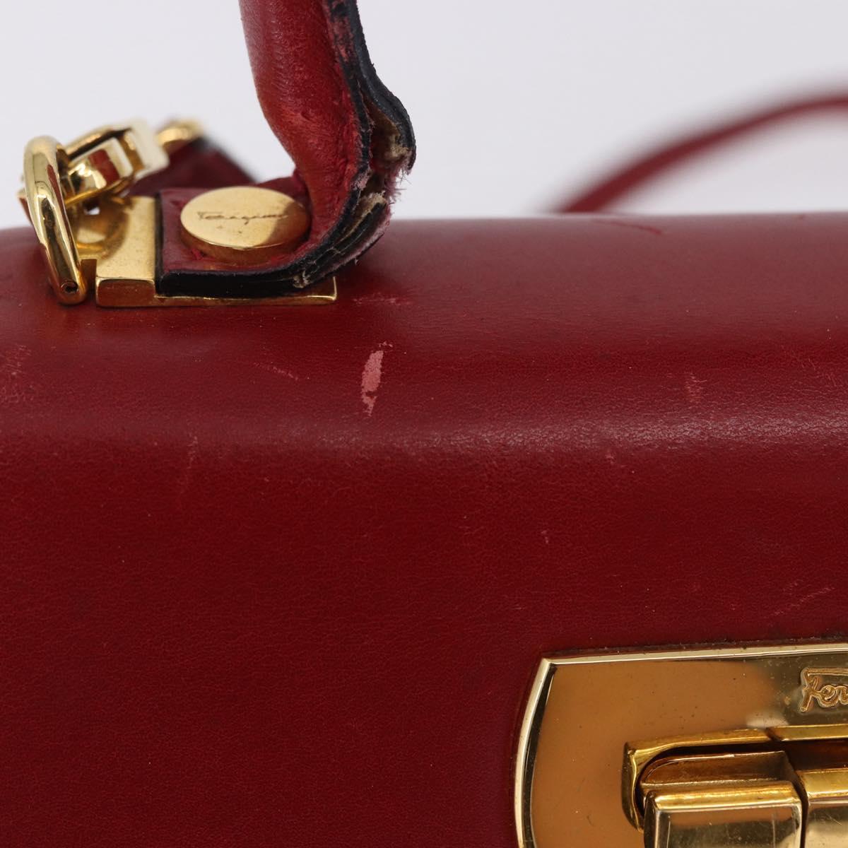 Salvatore Ferragamo Gancini Hand Bag Leather 2way Red Gold Auth 203776