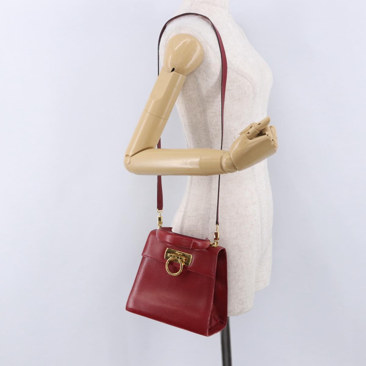 Salvatore Ferragamo Gancini Hand Bag Leather 2way Red Gold Auth 203776