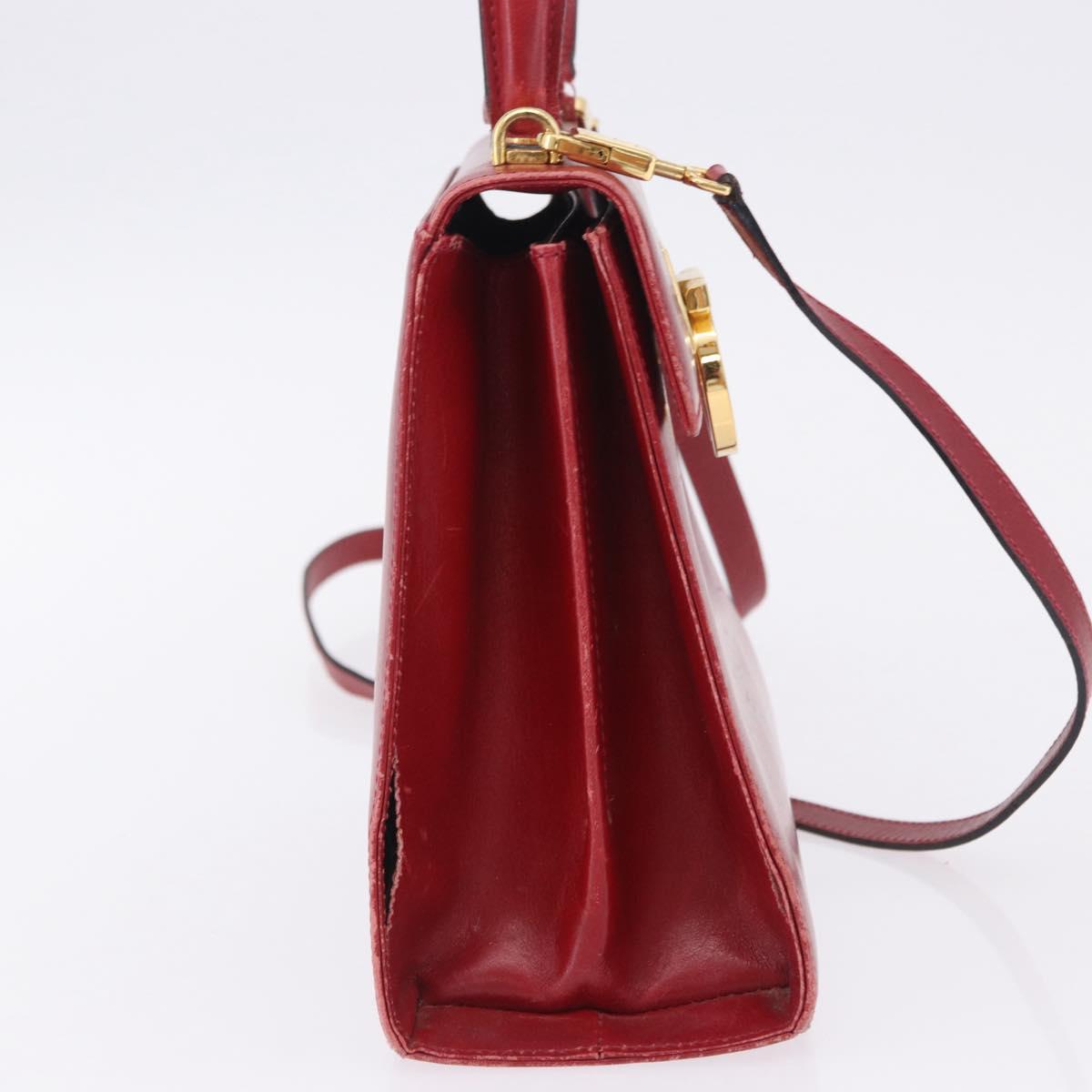 Salvatore Ferragamo Gancini Hand Bag Leather 2way Red Gold Auth 203776