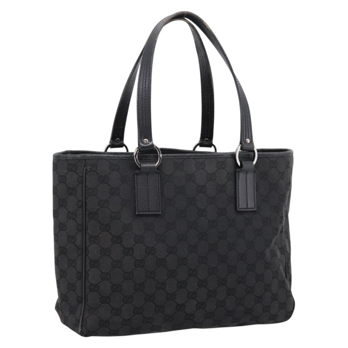 GUCCI GG Canvas Hand Bag Black Silver 113017 Auth 203778