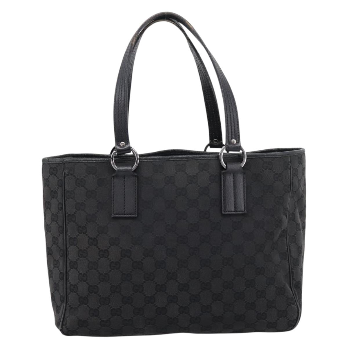 GUCCI GG Canvas Hand Bag Black Silver 113017 Auth 203778