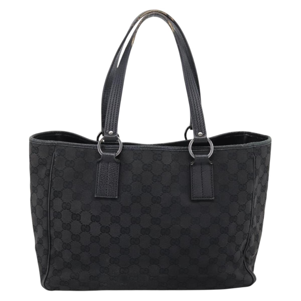GUCCI GG Canvas Hand Bag Black Silver 113017 Auth 203778