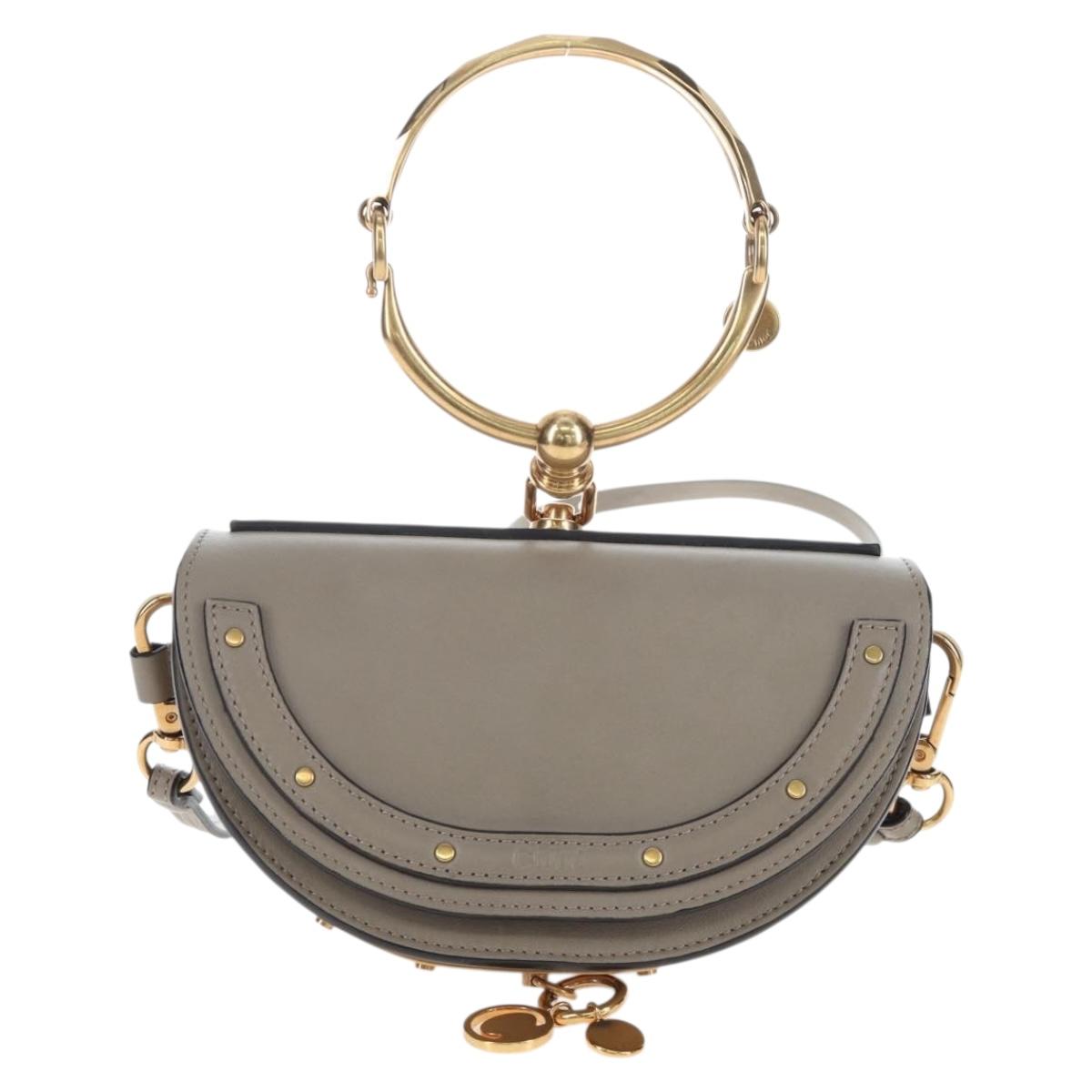 Chloe Nile Minaudiere Hand Bag Leather 2way Beige Gold Auth 203780V