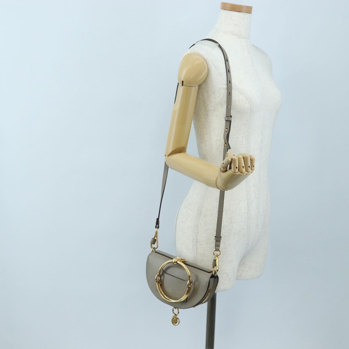 Chloe Nile Minaudiere Hand Bag Leather 2way Beige Gold Auth 203780V