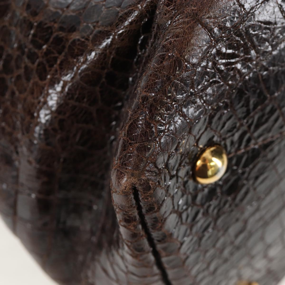 Miu Miu Hand Bag Crocodile Embossed Leather 2way Brown Gold Auth 203782A