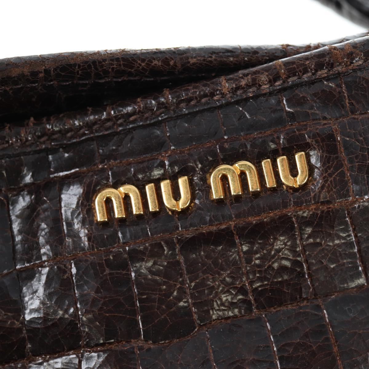 Miu Miu Hand Bag Crocodile Embossed Leather 2way Brown Gold Auth 203782A