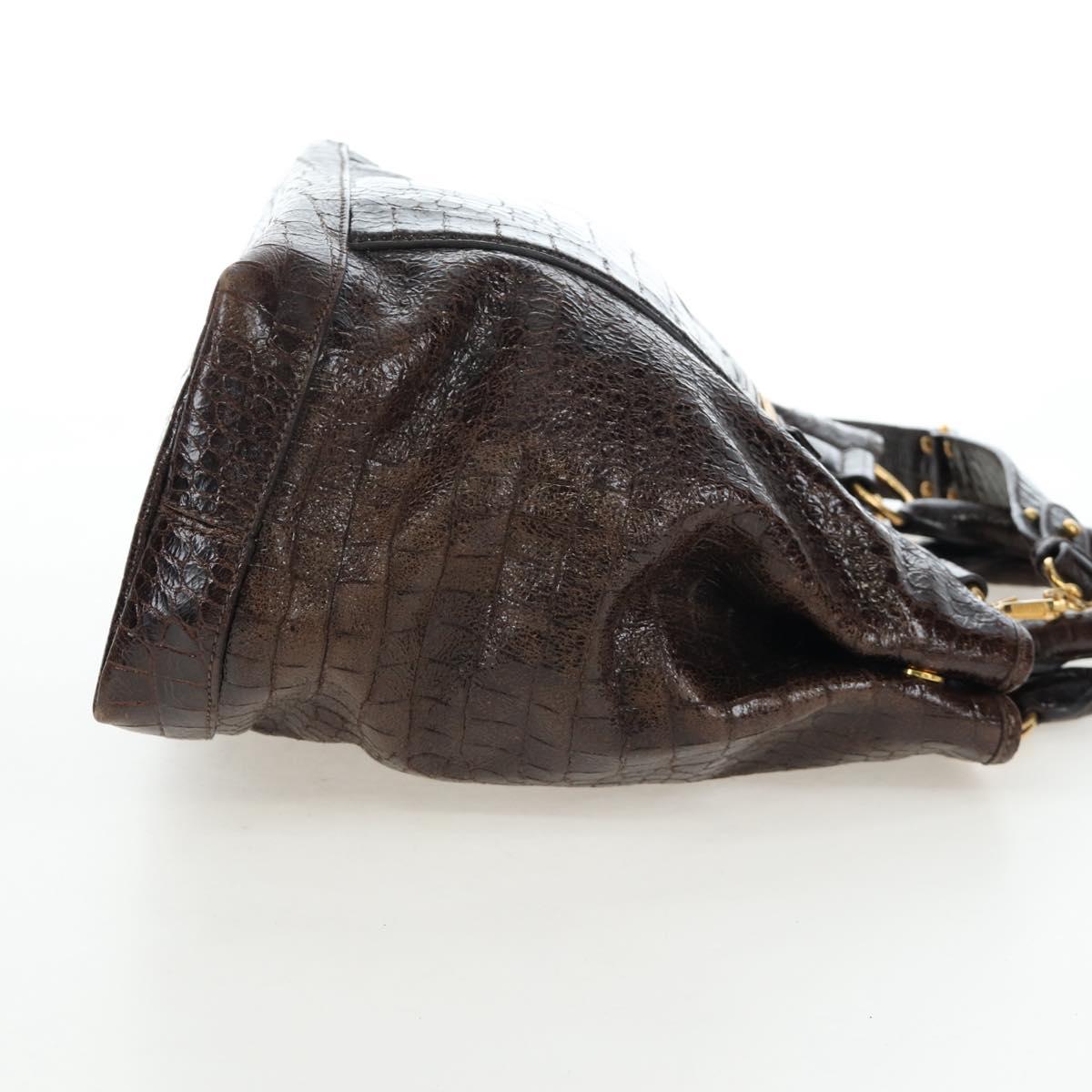 Miu Miu Hand Bag Crocodile Embossed Leather 2way Brown Gold Auth 203782A