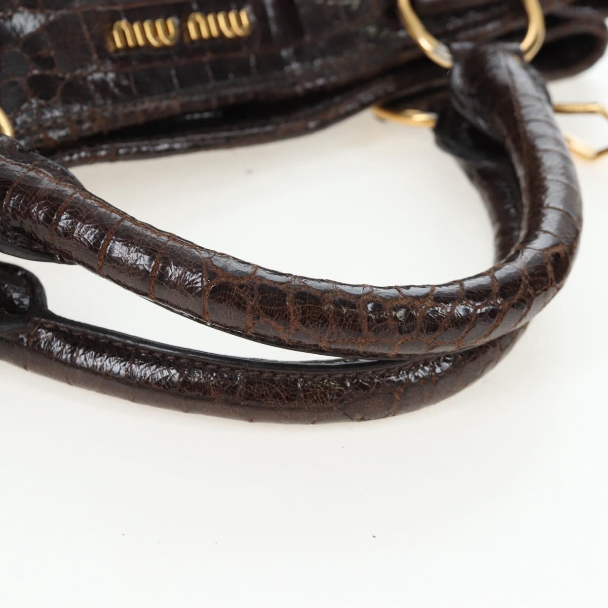 Miu Miu Hand Bag Crocodile Embossed Leather 2way Brown Gold Auth 203782A