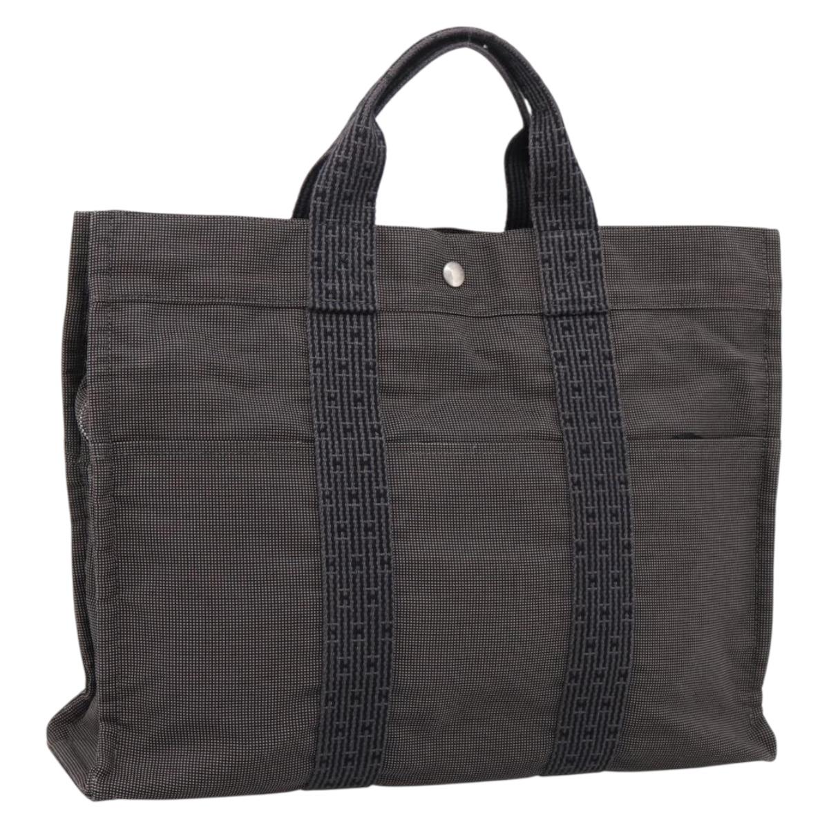 HERMES Her Line Tote MM Tote Bag Canvas Gray Silver Auth 203783