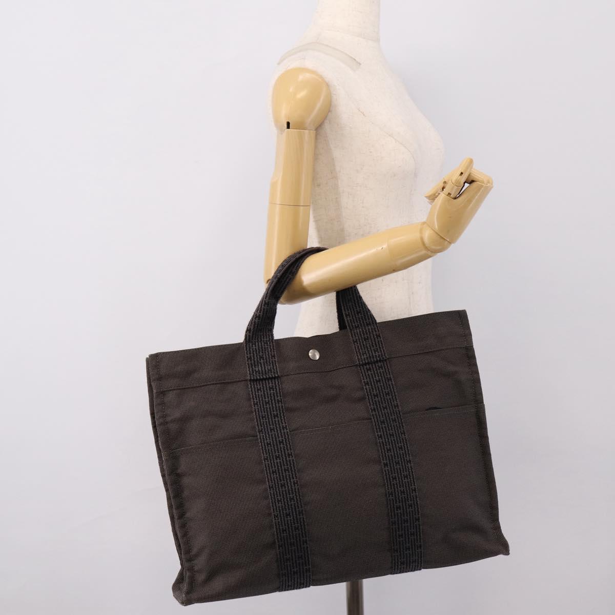 HERMES Her Line Tote MM Tote Bag Canvas Gray Silver Auth 203783