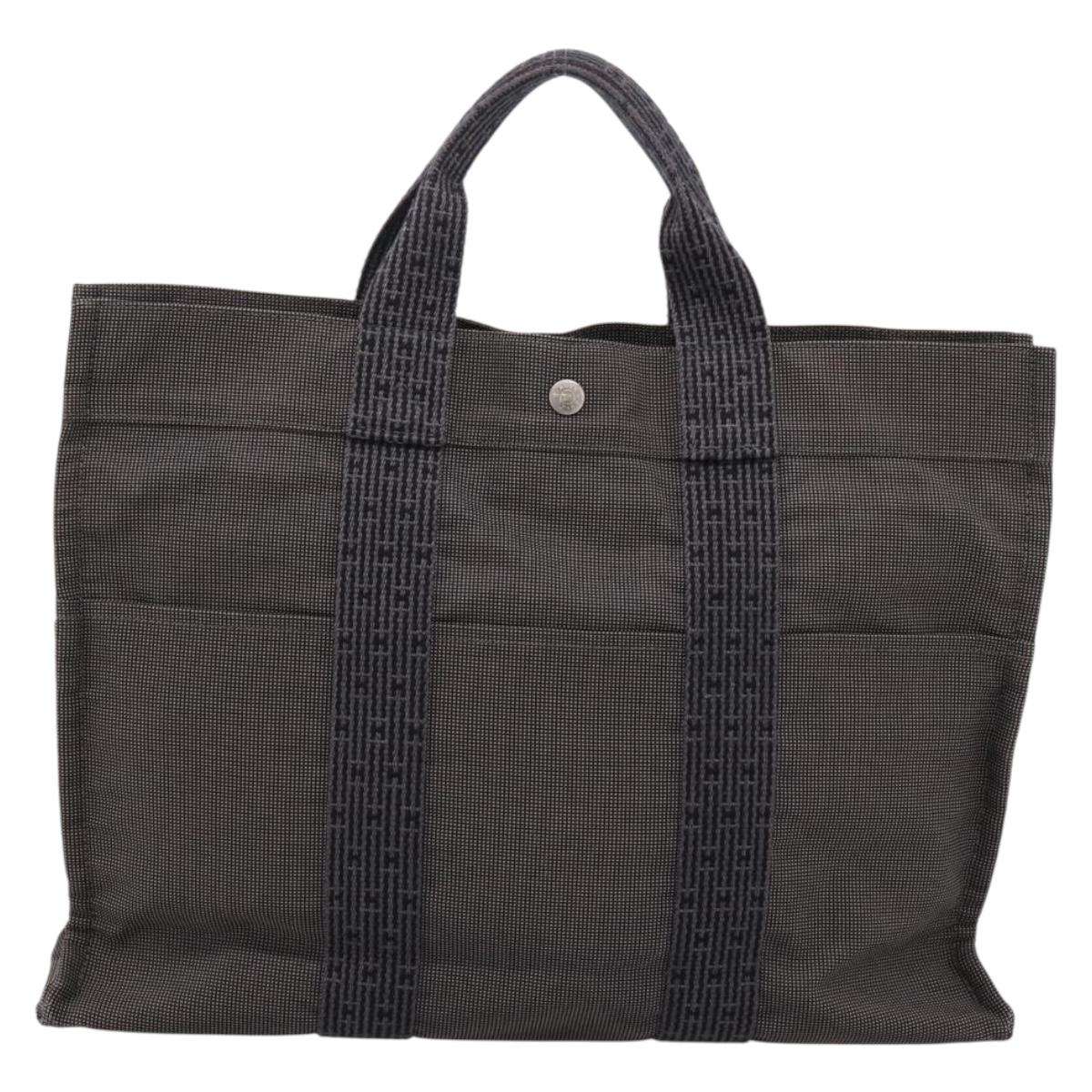 HERMES Her Line Tote MM Tote Bag Canvas Gray Silver Auth 203783