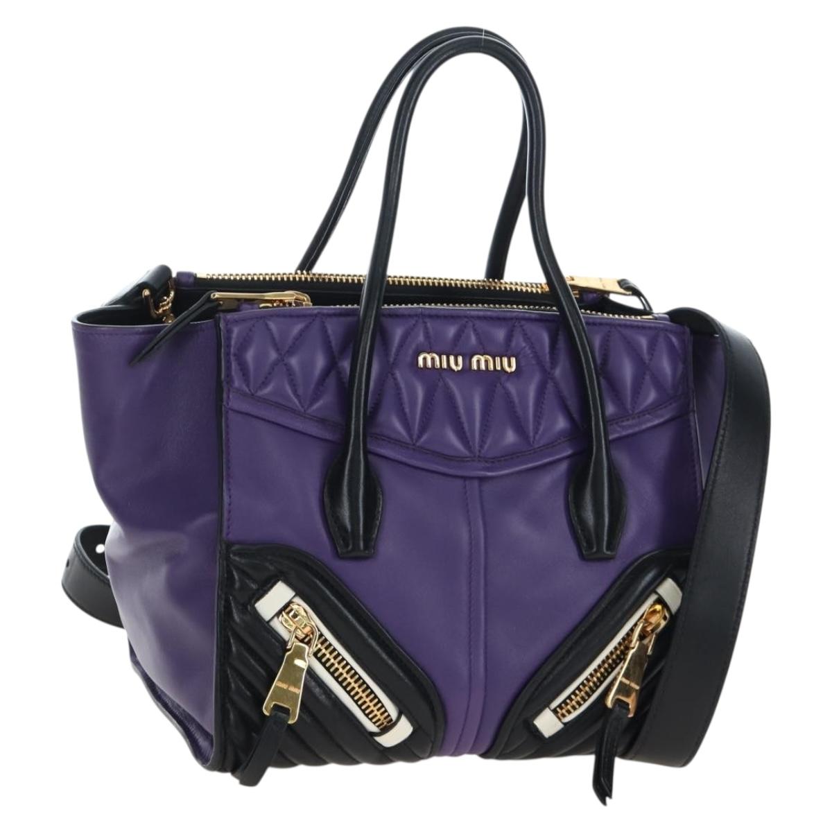 Miu Miu Hand Bag Leather 2way Purple Gold Auth 203786V
