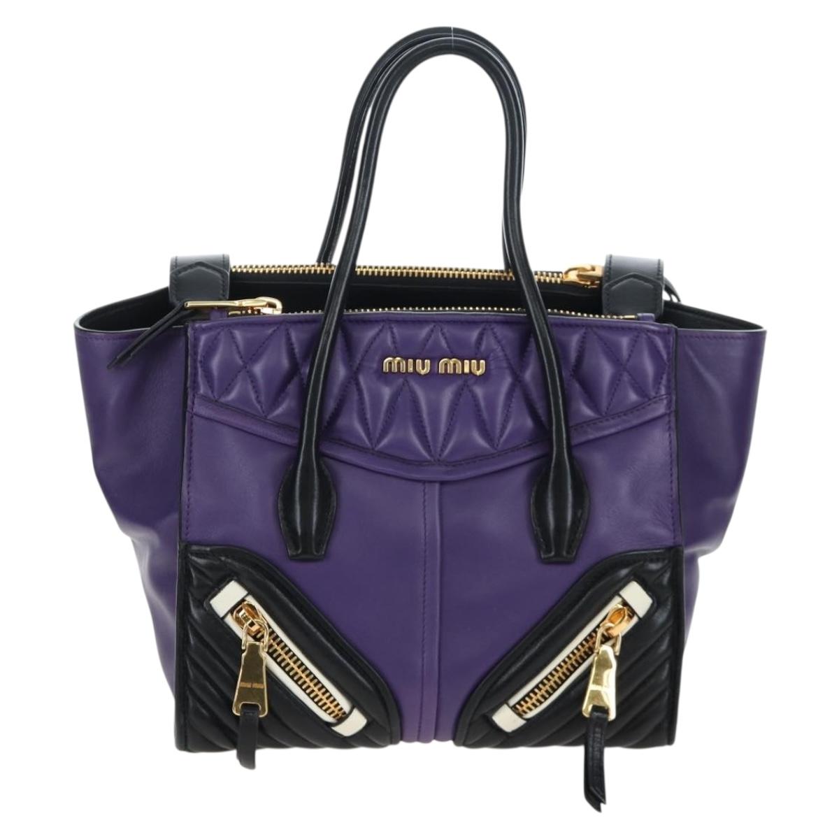 Miu Miu Hand Bag Leather 2way Purple Gold Auth 203786V