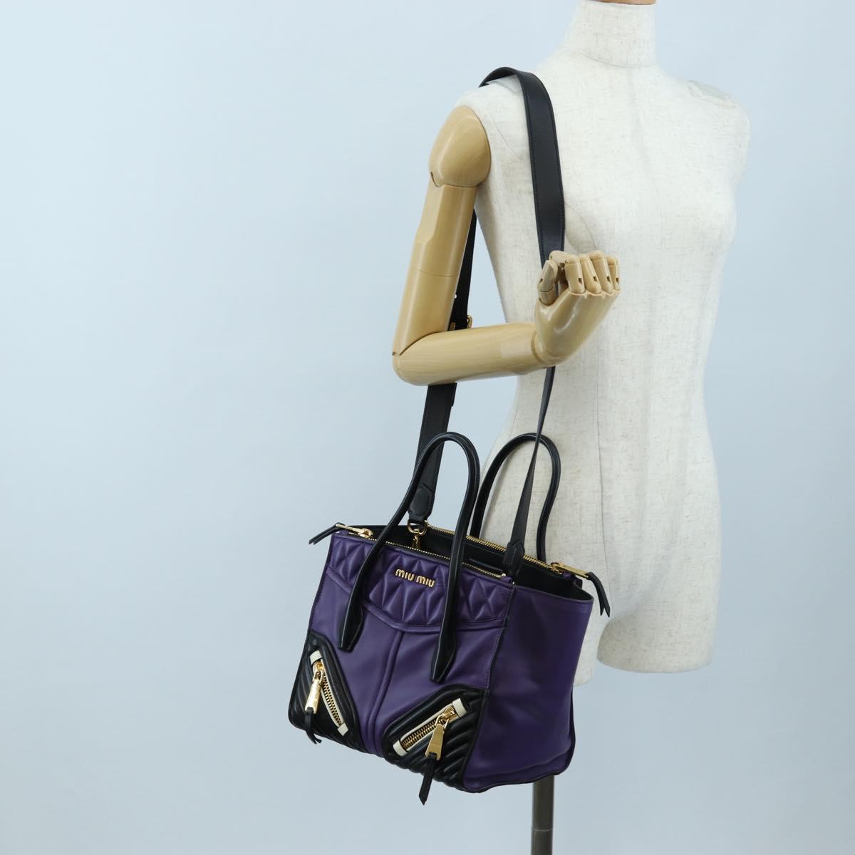 Miu Miu Hand Bag Leather 2way Purple Gold Auth 203786V