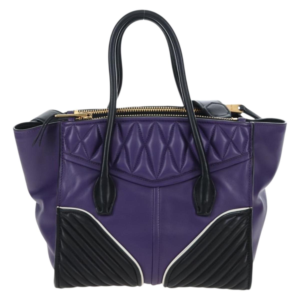 Miu Miu Hand Bag Leather 2way Purple Gold Auth 203786V