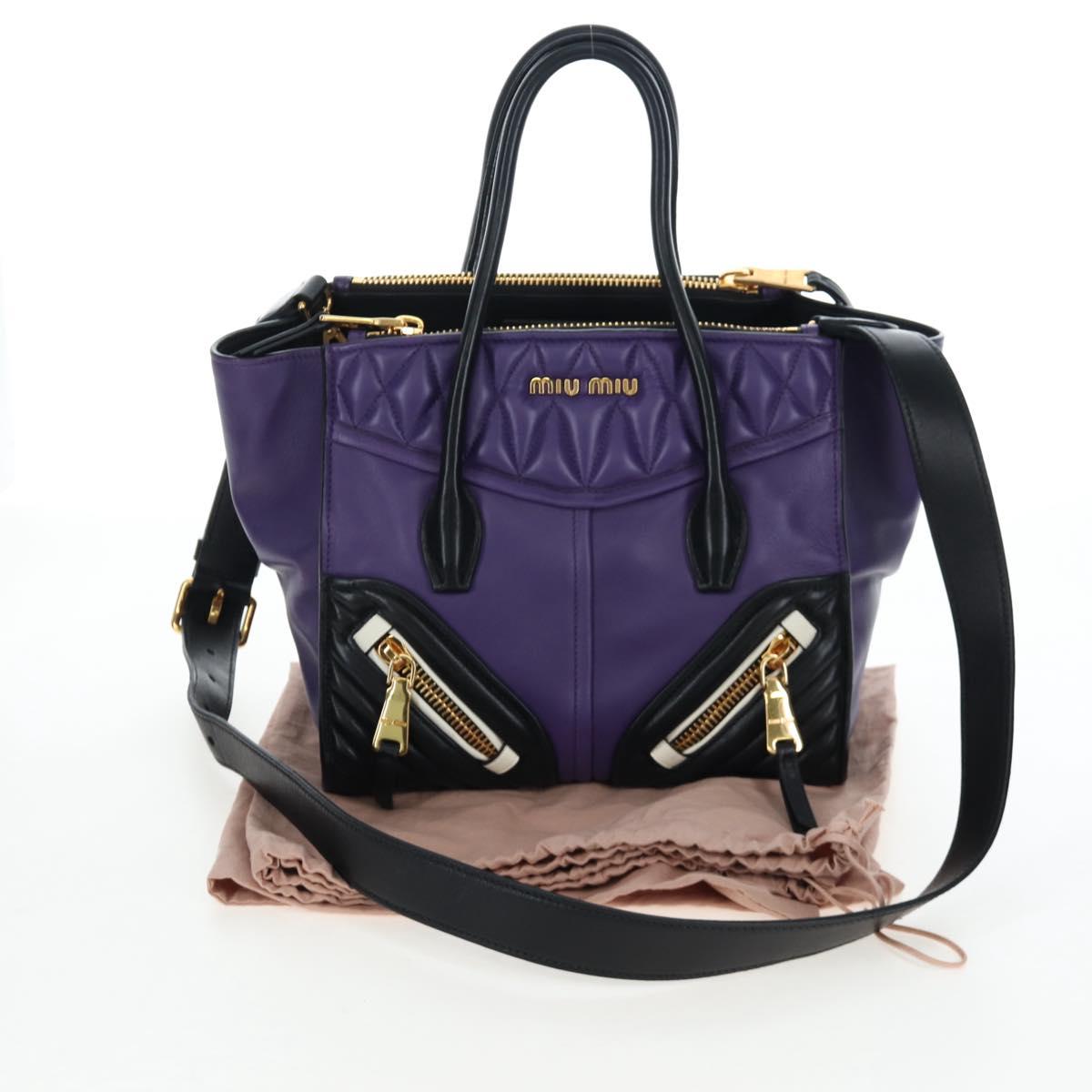 Miu Miu Hand Bag Leather 2way Purple Gold Auth 203786V