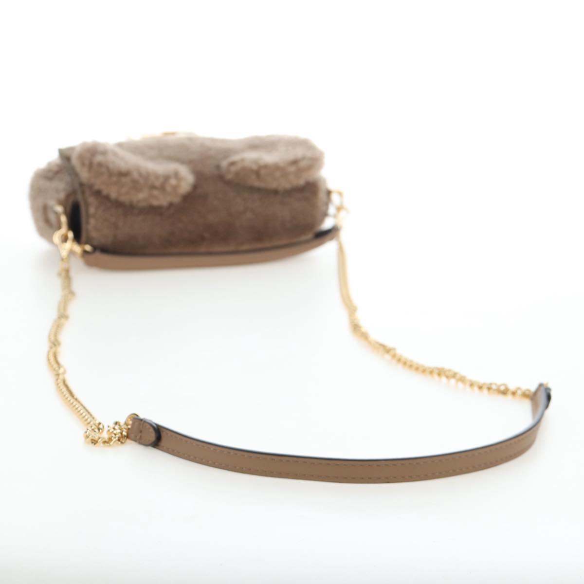 FENDI Baguette Shoulder Bag Shearing 2way Beige Gold Auth 203787SAM