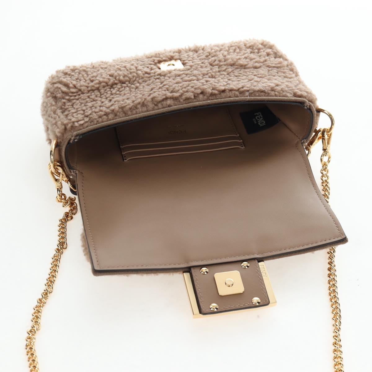 FENDI Baguette Shoulder Bag Shearing 2way Beige Gold Auth 203787SAM