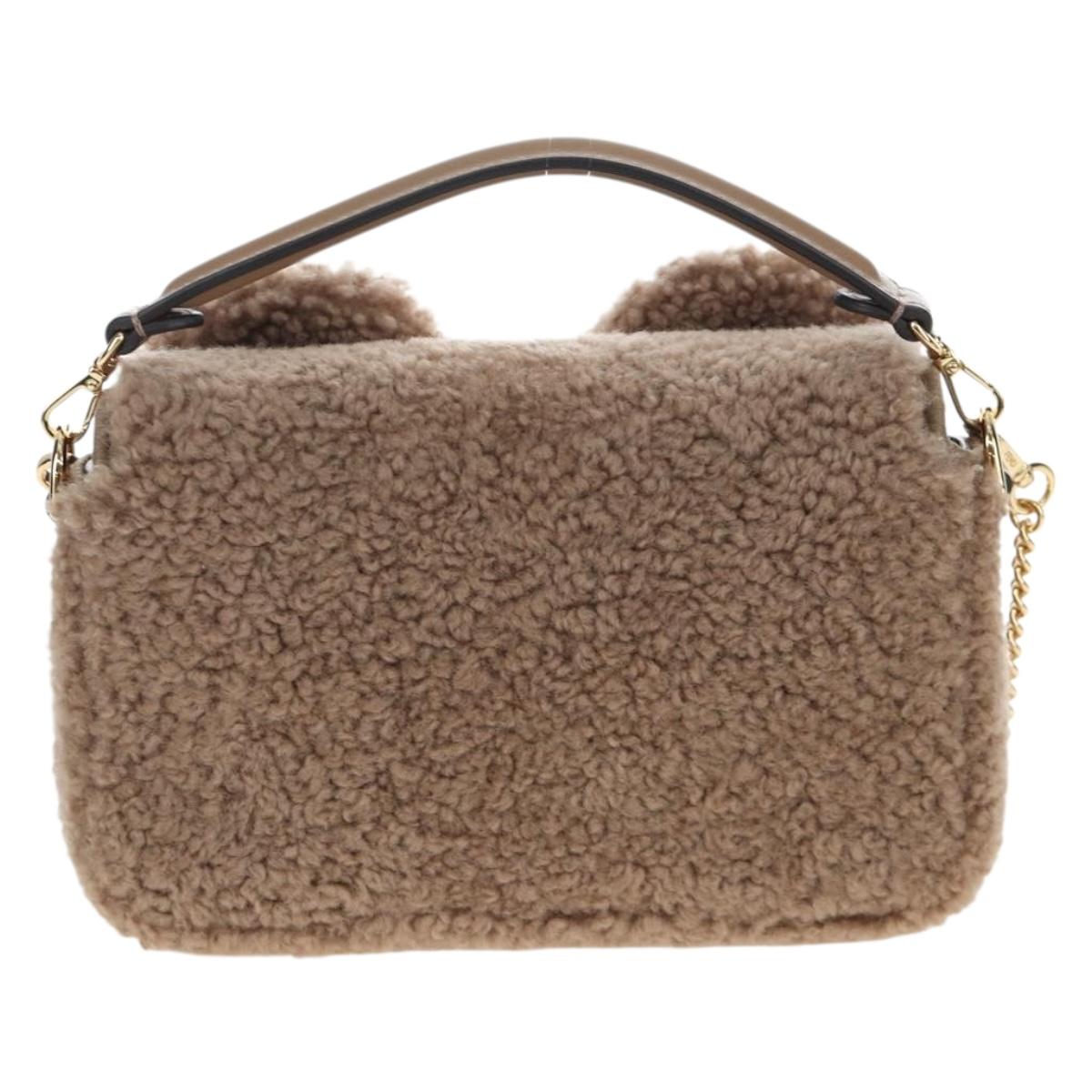 FENDI Baguette Shoulder Bag Shearing 2way Beige Gold Auth 203787SAM