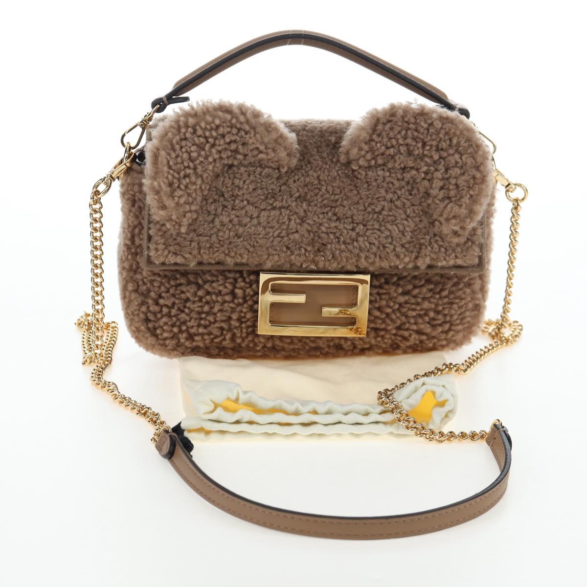 FENDI Baguette Shoulder Bag Shearing 2way Beige Gold Auth 203787SAM