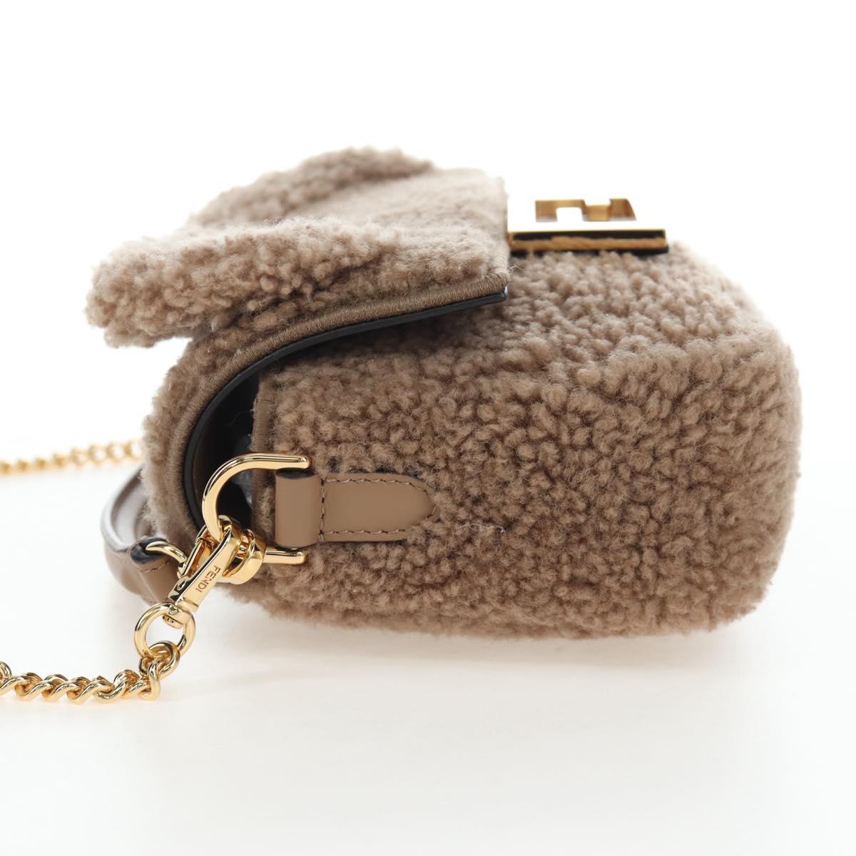 FENDI Baguette Shoulder Bag Shearing 2way Beige Gold Auth 203787SAM