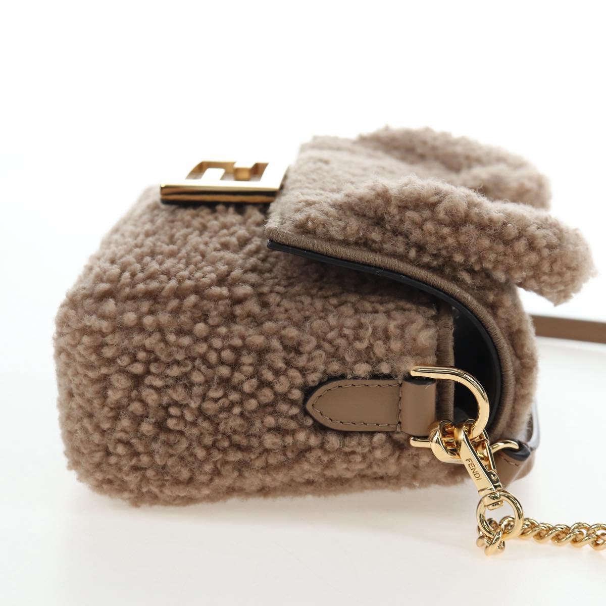 FENDI Baguette Shoulder Bag Shearing 2way Beige Gold Auth 203787SAM