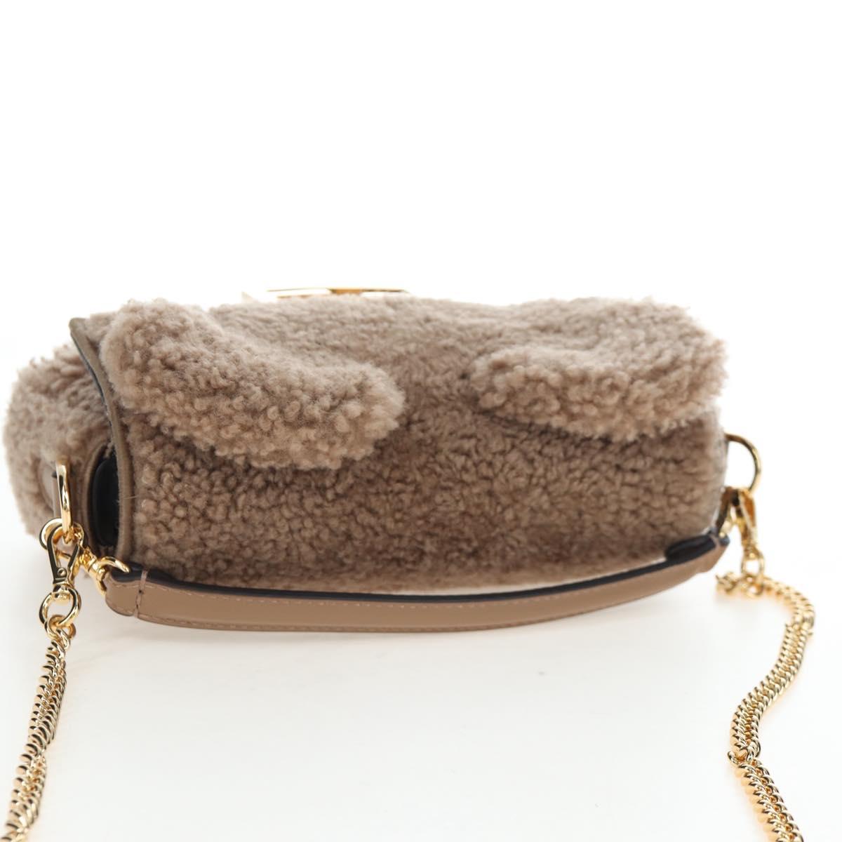 FENDI Baguette Shoulder Bag Shearing 2way Beige Gold Auth 203787SAM