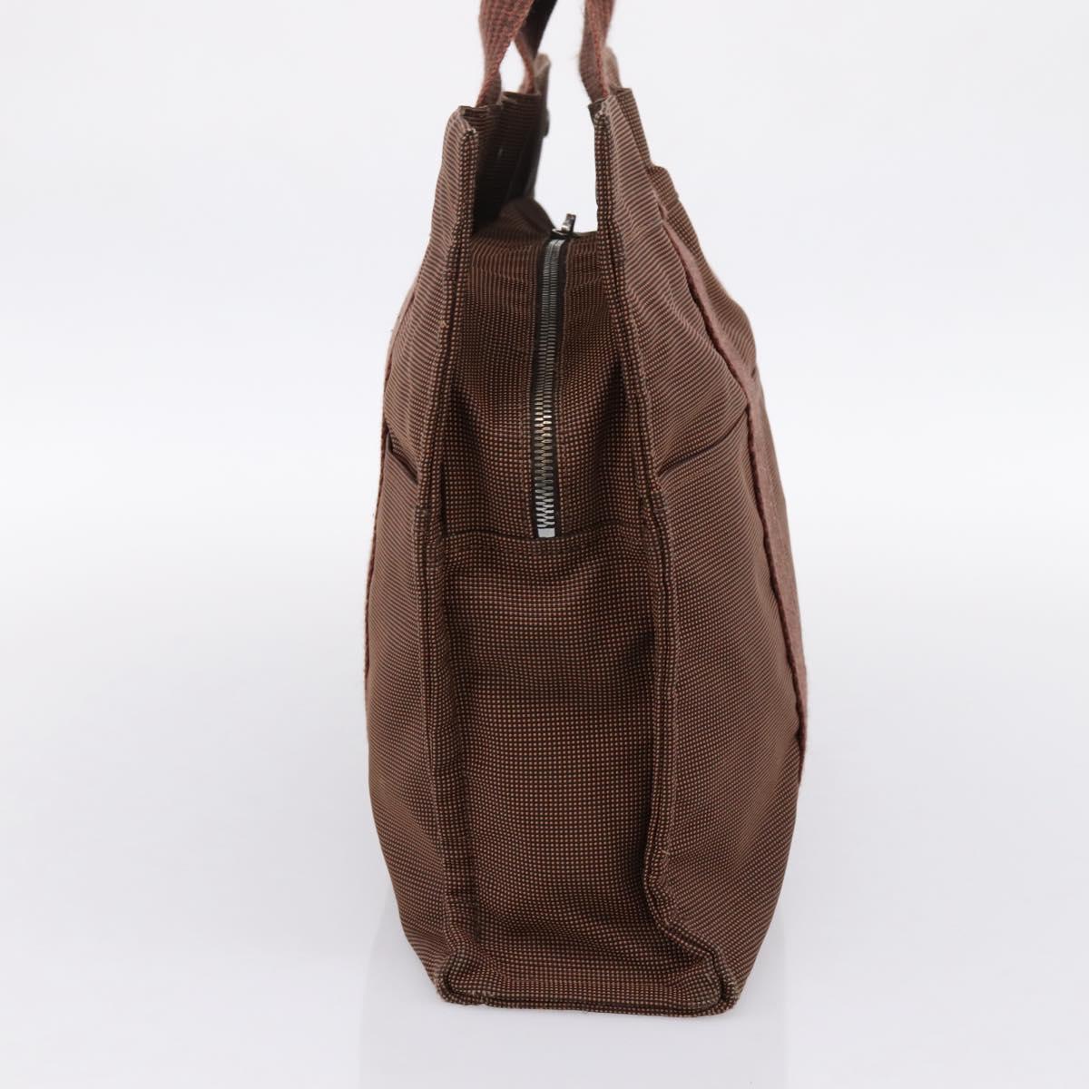 HERMES Her Line Tote MM Tote Bag Canvas Brown Silver Auth 203788