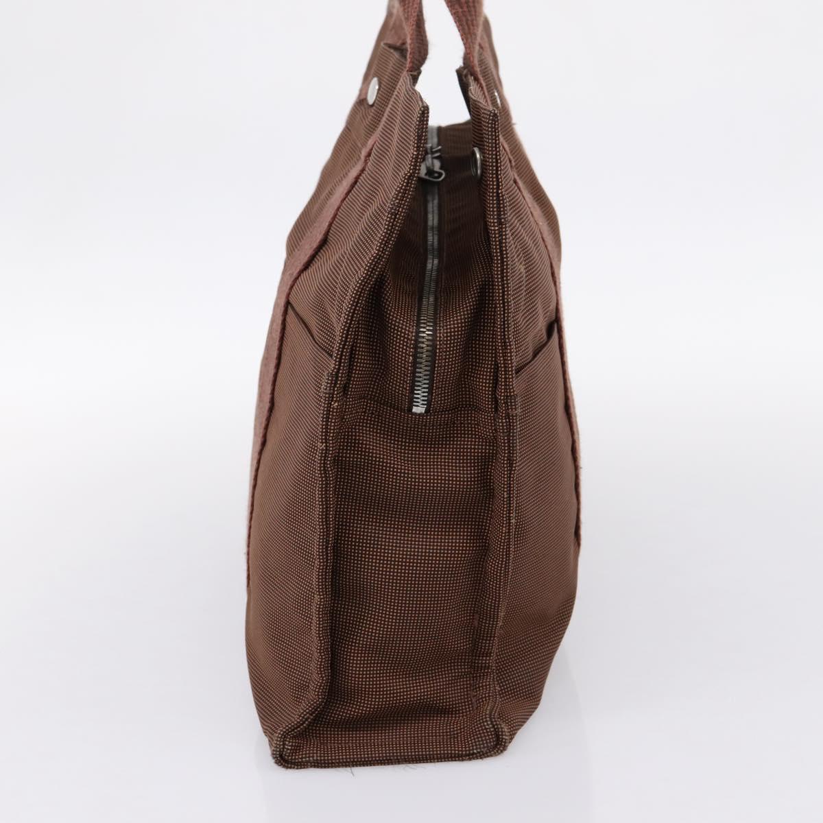 HERMES Her Line Tote MM Tote Bag Canvas Brown Silver Auth 203788