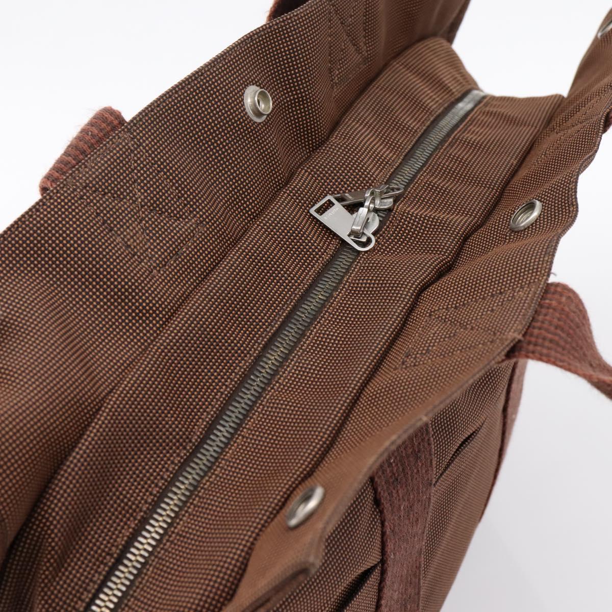 HERMES Her Line Tote MM Tote Bag Canvas Brown Silver Auth 203788