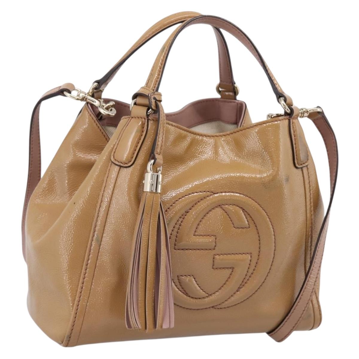 GUCCI Soho Hand Bag Patent leather 2way Beige Gold 336751 Auth 203790