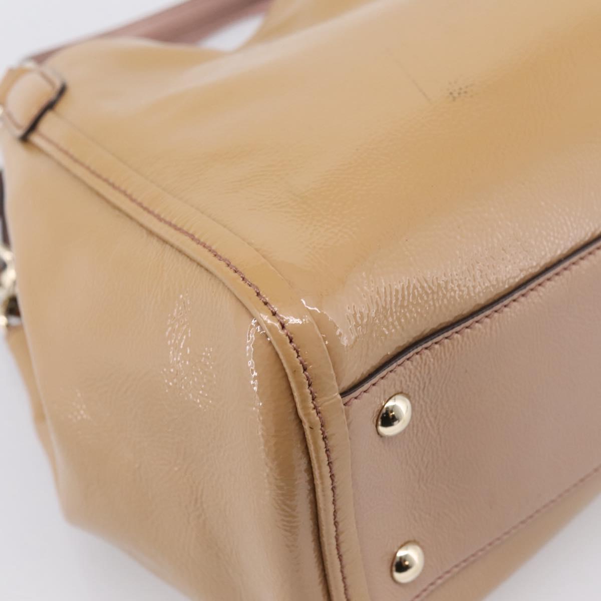 GUCCI Soho Hand Bag Patent leather 2way Beige Gold 336751 Auth 203790