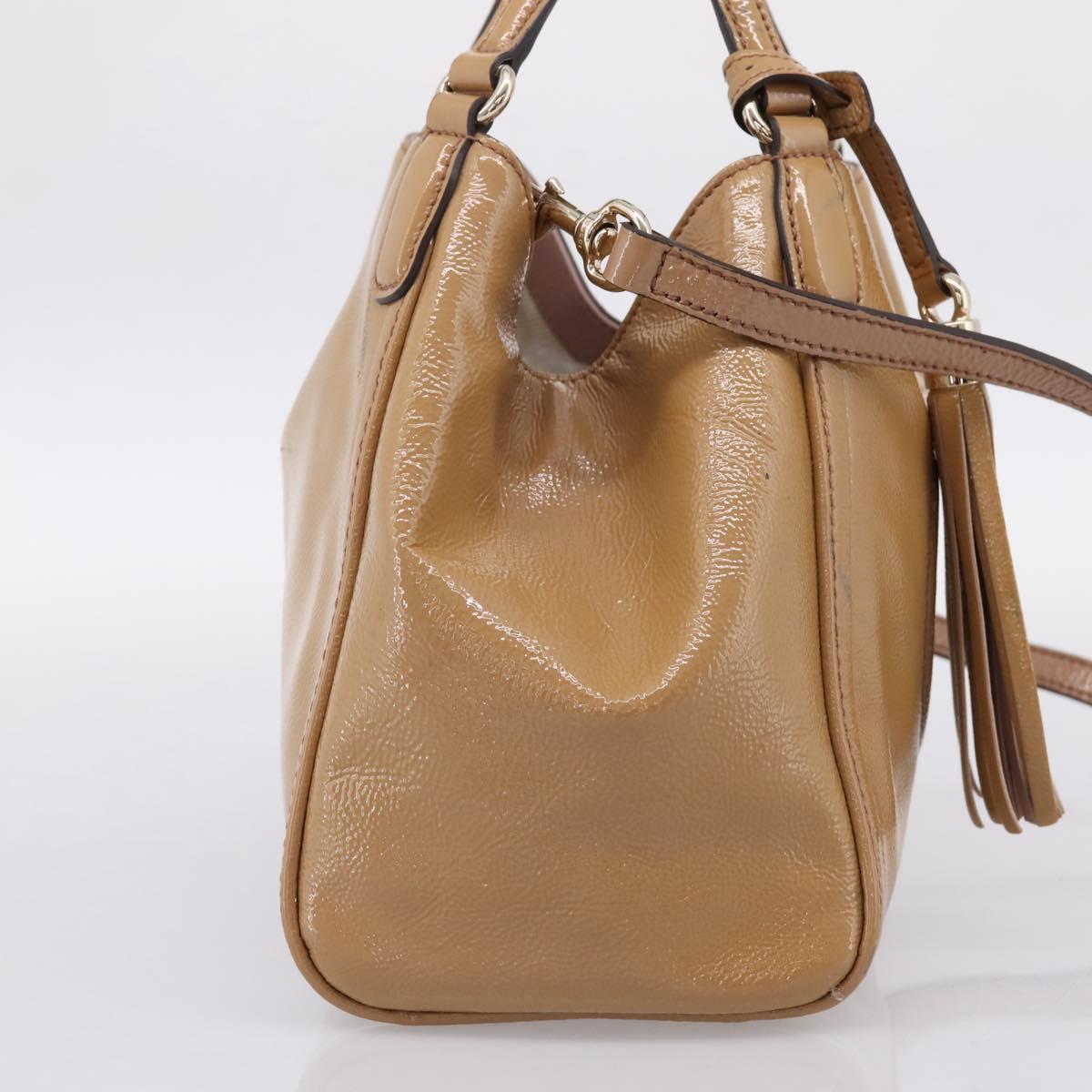GUCCI Soho Hand Bag Patent leather 2way Beige Gold 336751 Auth 203790