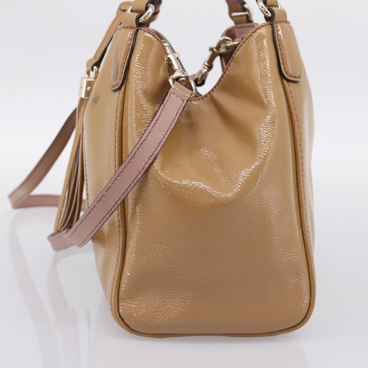 GUCCI Soho Hand Bag Patent leather 2way Beige Gold 336751 Auth 203790