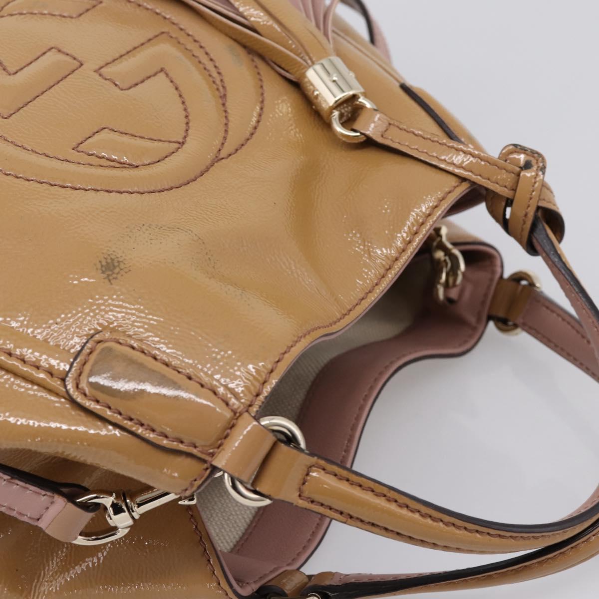 GUCCI Soho Hand Bag Patent leather 2way Beige Gold 336751 Auth 203790