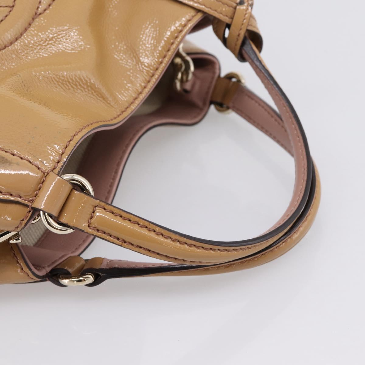GUCCI Soho Hand Bag Patent leather 2way Beige Gold 336751 Auth 203790