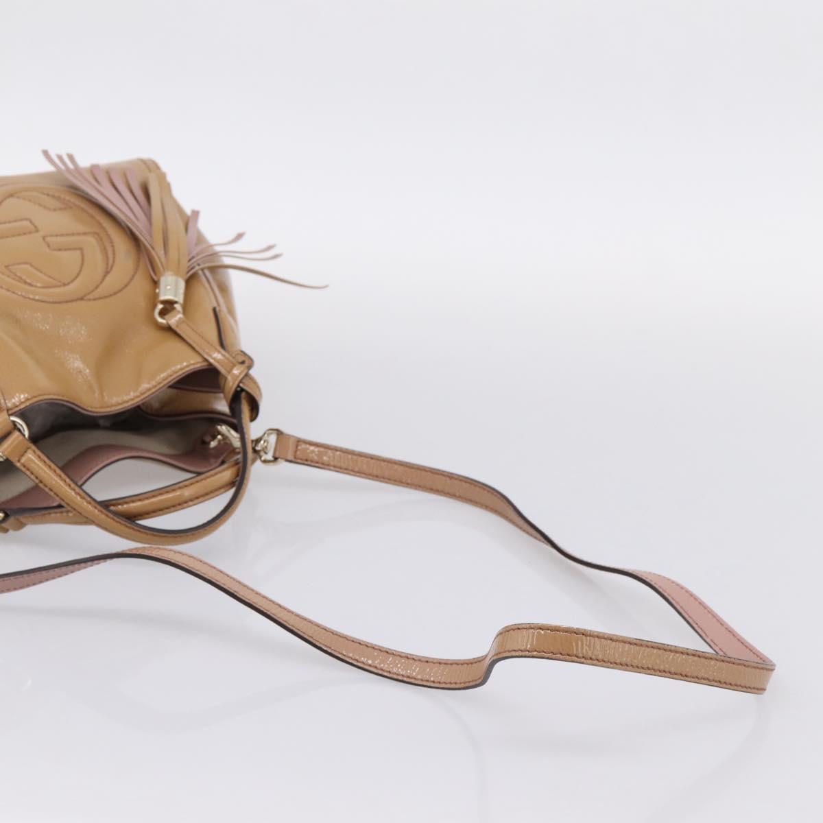 GUCCI Soho Hand Bag Patent leather 2way Beige Gold 336751 Auth 203790
