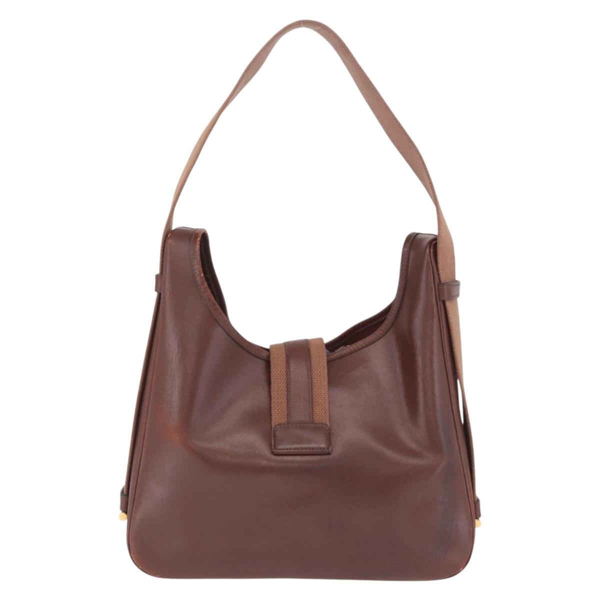 HERMES Sako Courchevel Shoulder Bag Leather Beige Gold Auth 203791A