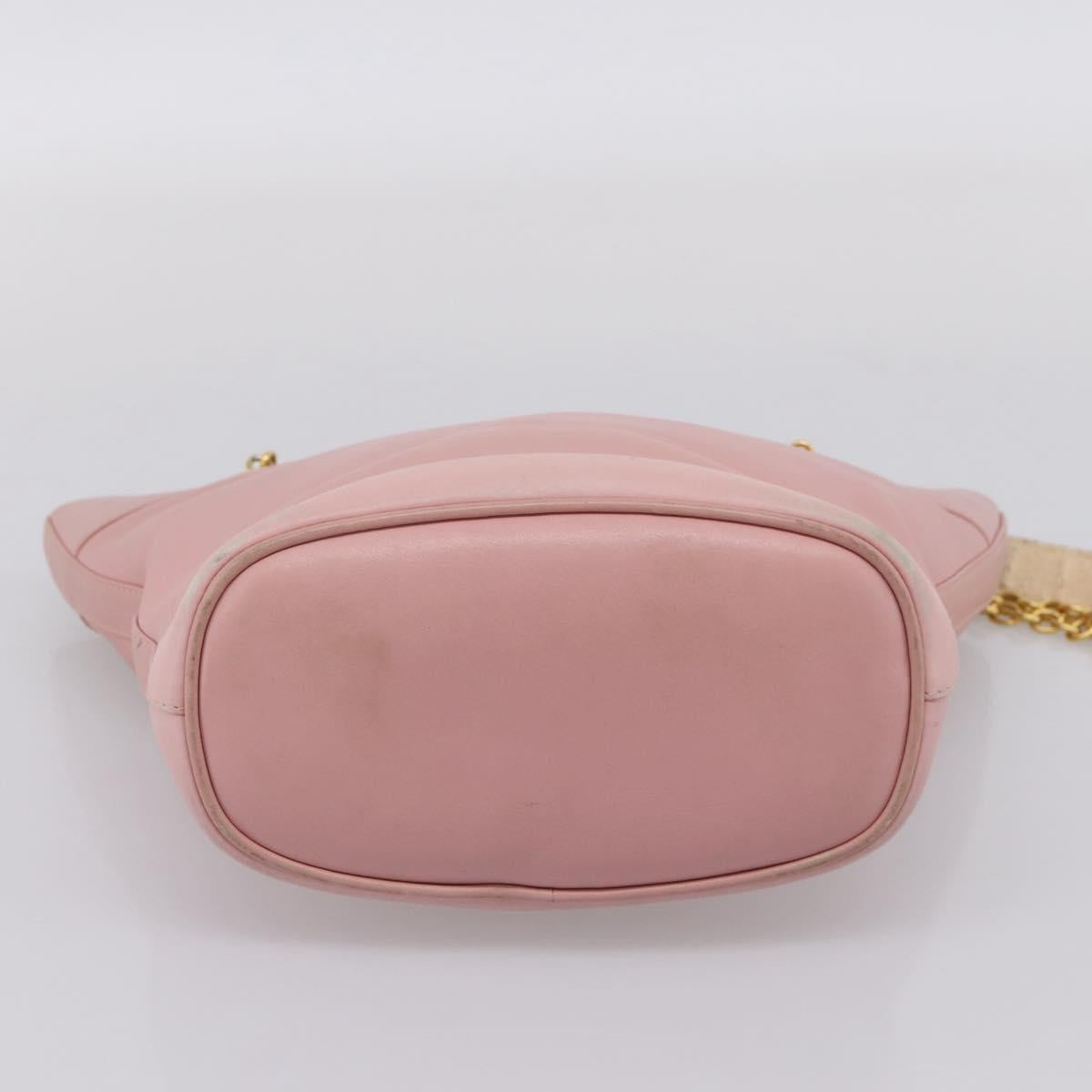 GUCCI Bamboo Chain Shoulder Bag Leather Pink Gold Auth 203792