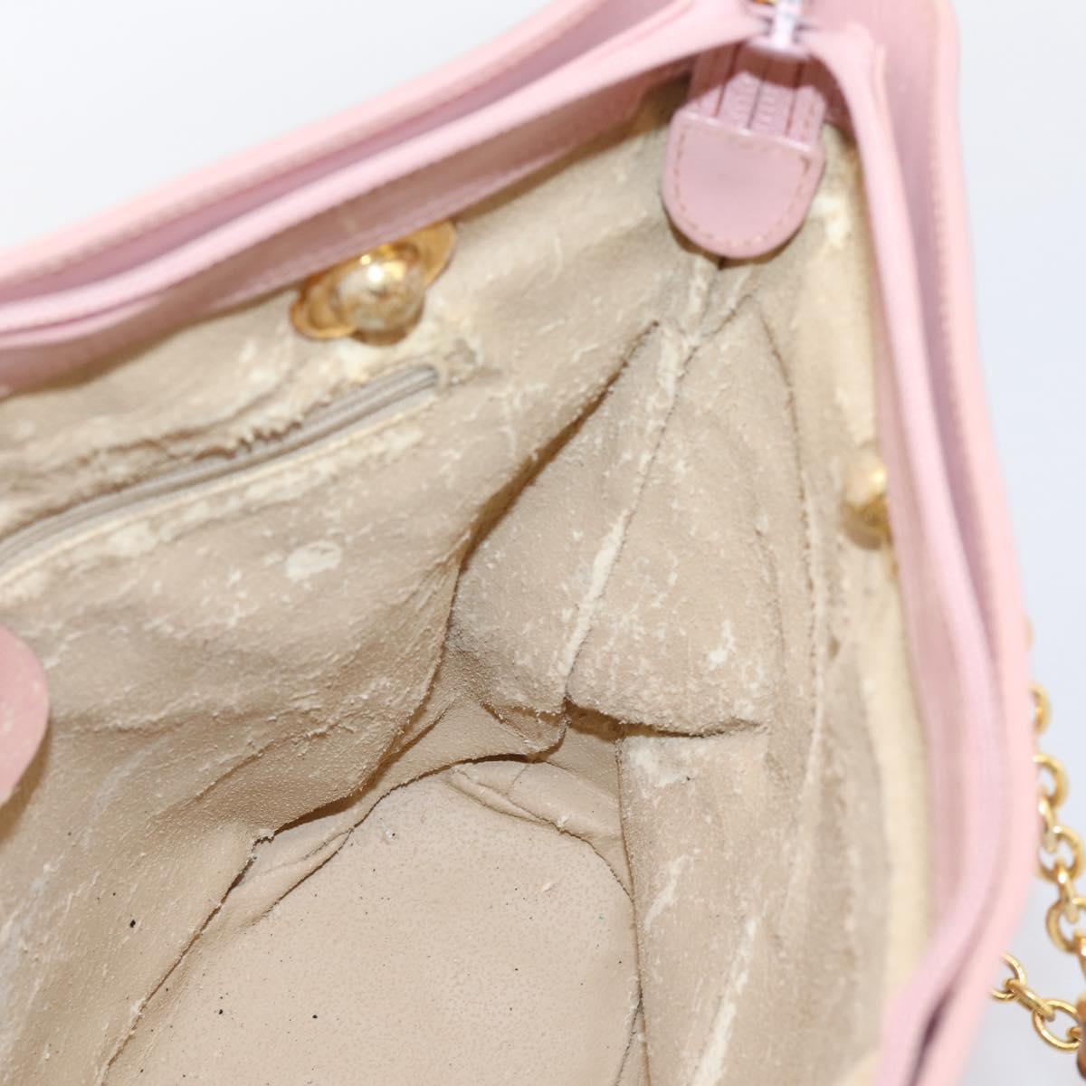 GUCCI Bamboo Chain Shoulder Bag Leather Pink Gold Auth 203792