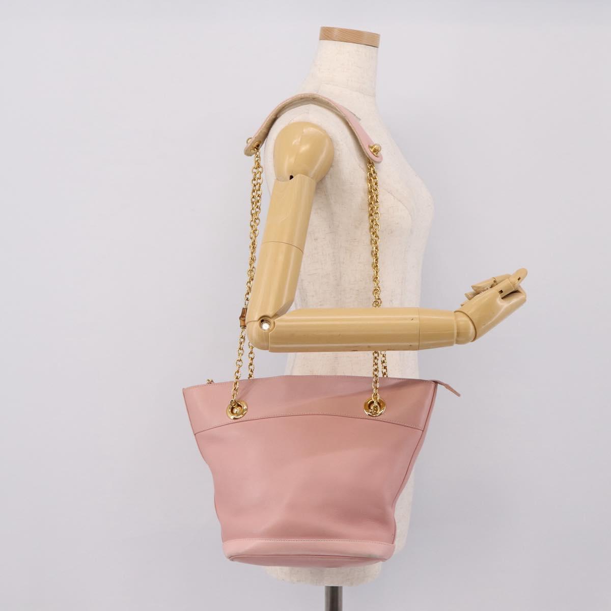 GUCCI Bamboo Chain Shoulder Bag Leather Pink Gold Auth 203792