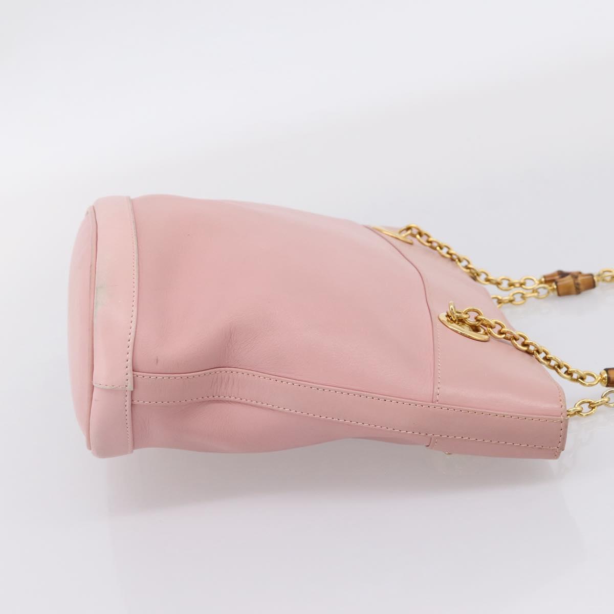 GUCCI Bamboo Chain Shoulder Bag Leather Pink Gold Auth 203792