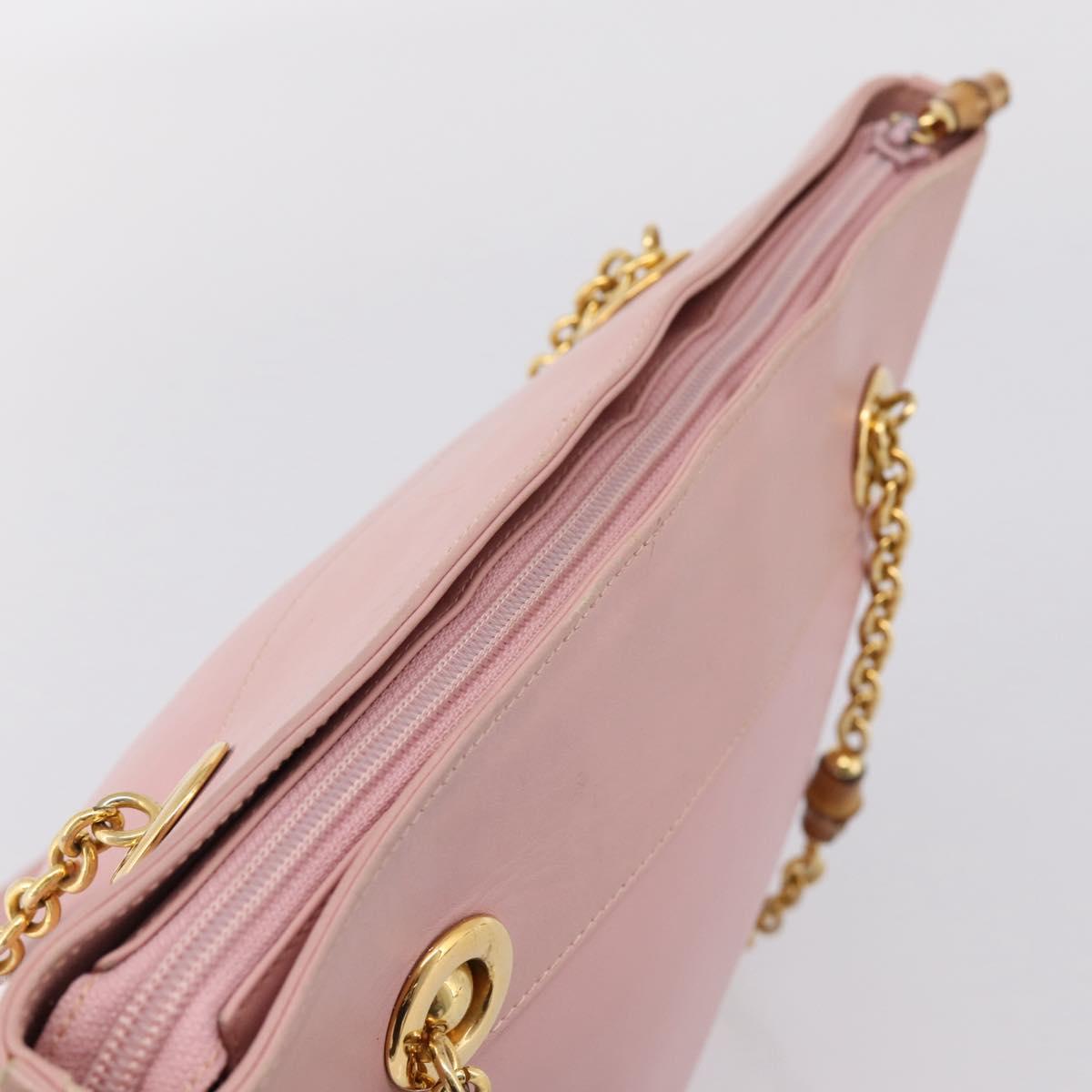 GUCCI Bamboo Chain Shoulder Bag Leather Pink Gold Auth 203792