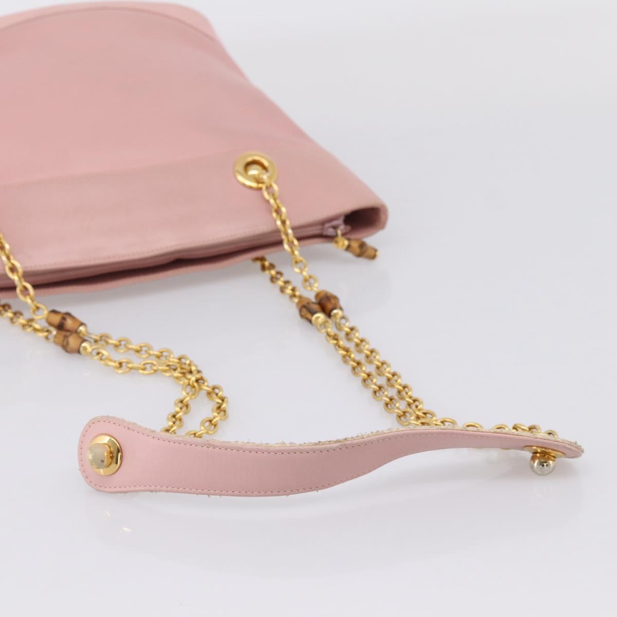 GUCCI Bamboo Chain Shoulder Bag Leather Pink Gold Auth 203792