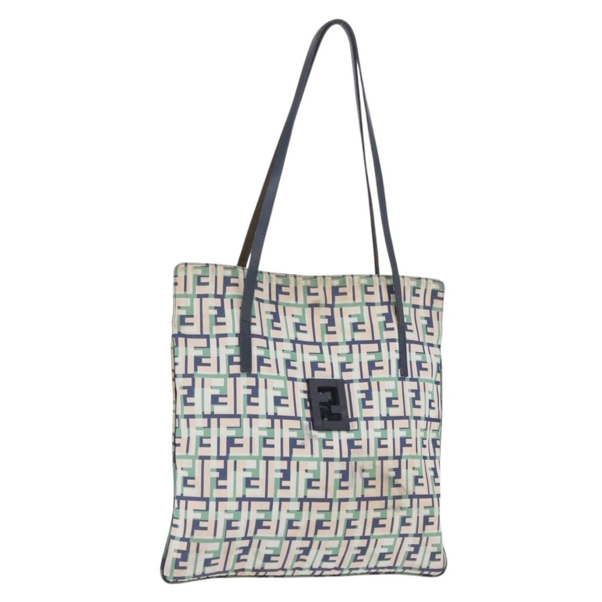 FENDI Zucca Canvas Tote Bag Green Silver Auth 203793